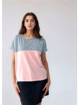 Outzidr - Women Grey Polyester Colorblock Relaxed Fit T-Shirt