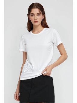 Outzidr - Women White Polyester Solid Oversized Fit T-Shirt