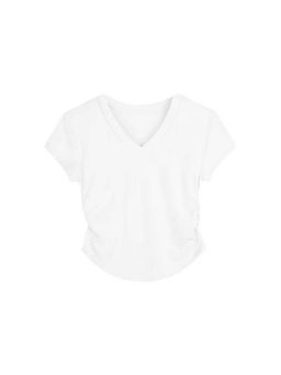 Outzidr - Women White Polyester Solid Skinny Fit T-Shirt