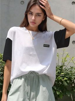 Outzidr - Women White Polyester Solid Oversized Fit T-Shirt
