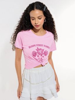 Outzidr - Women Pink Cotton Typography Regular Fit T-Shirt