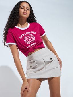 Outzidr - Women Red Cotton Typography Regular Fit T-Shirt