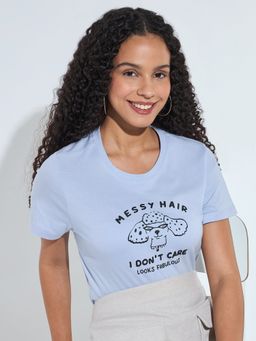 Outzidr - Women Lavender Cotton Typography Regular Fit T-Shirt