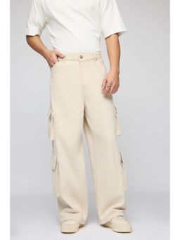 FREAKINS - Ecru Wide Leg Cargo Jeans