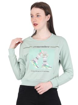 Monte Carlo - Women Polyester Blend Green Printed Round Neck Sweatshirt