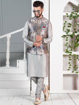 KISAH - Men Grey Kurta Jacket Set (Set of 3)