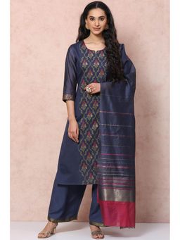 Rangriti - Blue Art Silk Straight Suit (Set of 3)