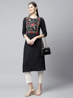Barara Ethnic - Black Straight Kurta With Multi Embroidery