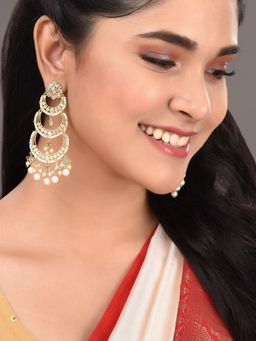 Saraf RS Jewellery - Gold Plated White AD Studded Pearl Drop Contemporary Long Chandbalis Earrings