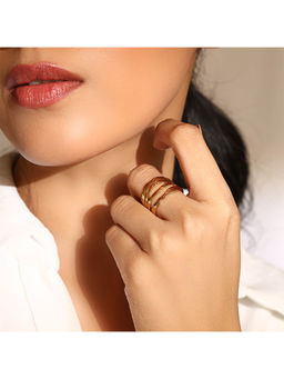 PRITA - Hammered Style Gold Plated Adjustable Layered Ring