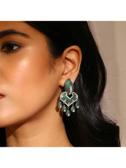 Priyaasi - Leaf Shape Green Black Ad Floral Drop Earrings