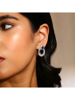 Priyaasi - Royalist Blue Stoned American Diamond Mini Stud Earrings
