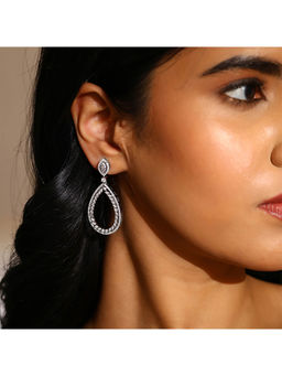 Priyaasi - Elegant Silver American Diamond Drop Earrings