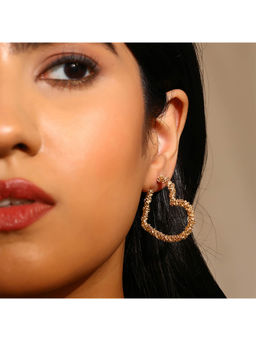Priyaasi - Shiny Hammered Style Heart Shape Hoop Earrings