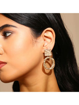 Priyaasi - Hammered Classy Drop Gold Plated Earrings