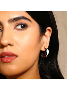 Priyaasi - Black White Enamel Hoops Mini Earrings