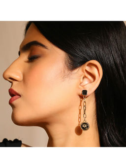 Priyaasi - Evil Eye Black Gold Plated Long Chain Style Earrings