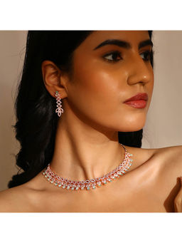 Priyaasi - Chic American Diamond Mint Stoned Rose Gold Jewellery Set