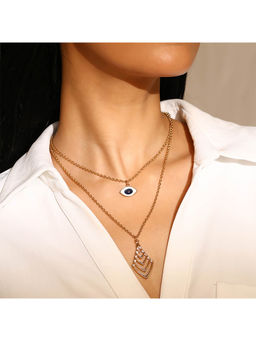 Priyaasi - Evil Eye Leaf Shape Two Layer Gold Plated Necklace