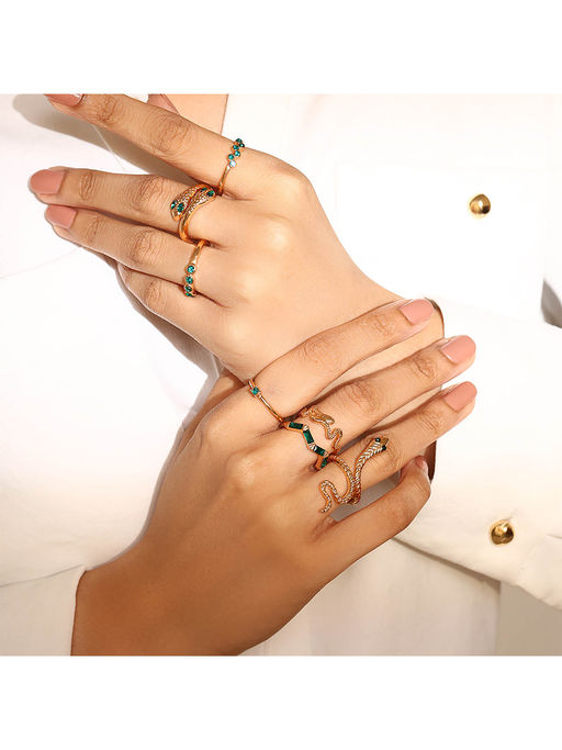 Priyaasi Emerald Stone Gold Plated Adjustable Combo Rings