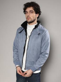 CAHOOT - Coin Grey Contrast Sherpa-Lined Suede Bomber Jacket