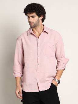 CAHOOT - Rose Pink Modular Solid Oversized Shirt