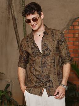 CAHOOT - Peanut Brown Aztec-Imprint Shirt