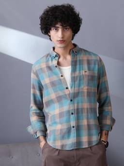 CAHOOT - Sky Blue & Ecru Green Block-Buffalo Regular Shirt