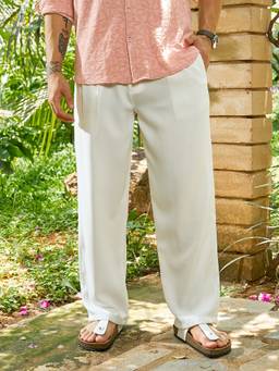 CAHOOT - Chalk White Pleated Extended-Button Trouser