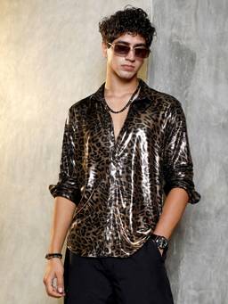 CAHOOT - Antique Gold Metallic-Cheetah Velvet Shirt