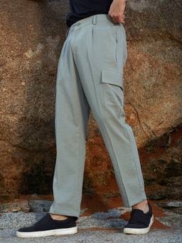 CAHOOT - Sage Green Crinkled Utility Trouser