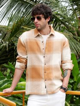 CAHOOT - Tan Vignette-Checkered Oversized Shirt