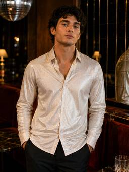 CAHOOT - Metallic Beige Sheen Chevron Shirt