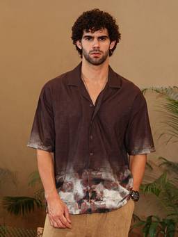 CAHOOT - Chocolate Brown Abstract-Ombre Oversized Shirt