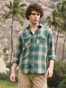 CAHOOT - Emerald Green & Sand Beige Buffalo Check Utility Shirt