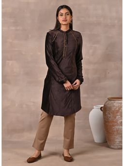 Lakshita - Brown Princess Cut Solid Kurta With Gathered Sleeves