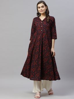 Miravan - Womens Pure Cotton Floral Print Anarkali Kurta Dress for Girls