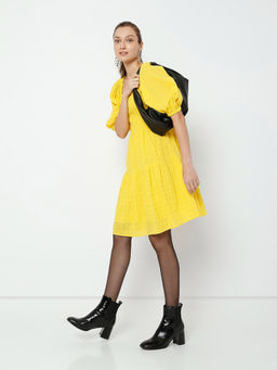 VERO MODA - Women Self Design Yellow Dress