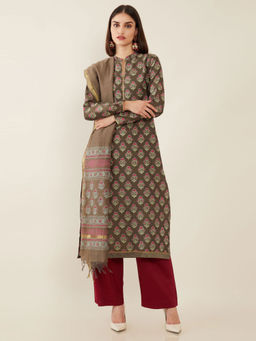 Soch - Grey Chanderi Unstitched Dress Material - 3 Meter Kurta Fabric