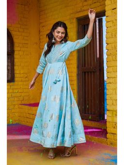 Biba - Sky Blue Polyester Flared Dress