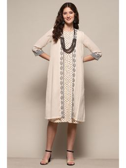 Biba - Beige Cotton Blend Straight Dress