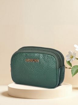 Sassora - Genuine Leather Mini Compact Coin Pouch - Green (S)