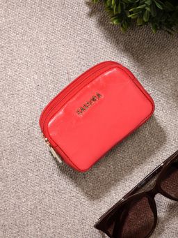 Sassora - Genuine Leather Mini Compact Coin Pouch - Red (S)