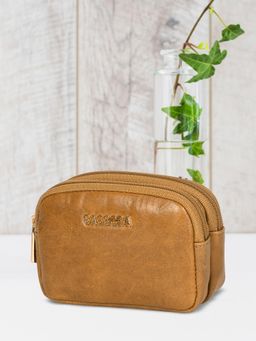 Sassora - Genuine Leather Mini Compact Coin Pouch - Tan (S)