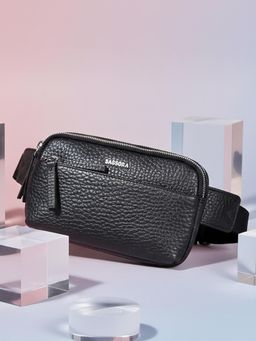 Sassora - Genuine Leather Travel Waist Bag - Black (S)
