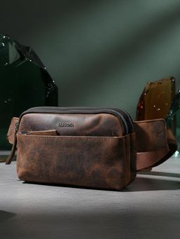 Sassora - Genuine Leather Travel Waist Bag - Brown (S)