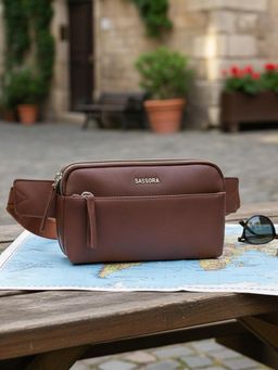 Sassora - Genuine Leather Travel Waist Bag - Brown (S)
