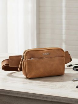 Sassora - Genuine Leather Travel Waist Bag - Tan (S)