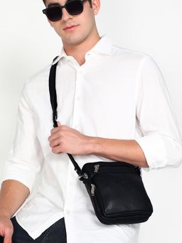 Sassora - Genuine Leather Crossbody Sling Bag - Black (S)