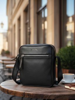 Sassora - Genuine Leather Crossbody Sling Bag - Black (S)